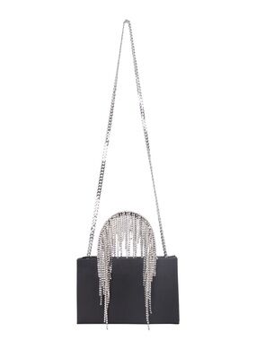 Kara Black Box Shoulder Bag with Silver Crystal Fringe
